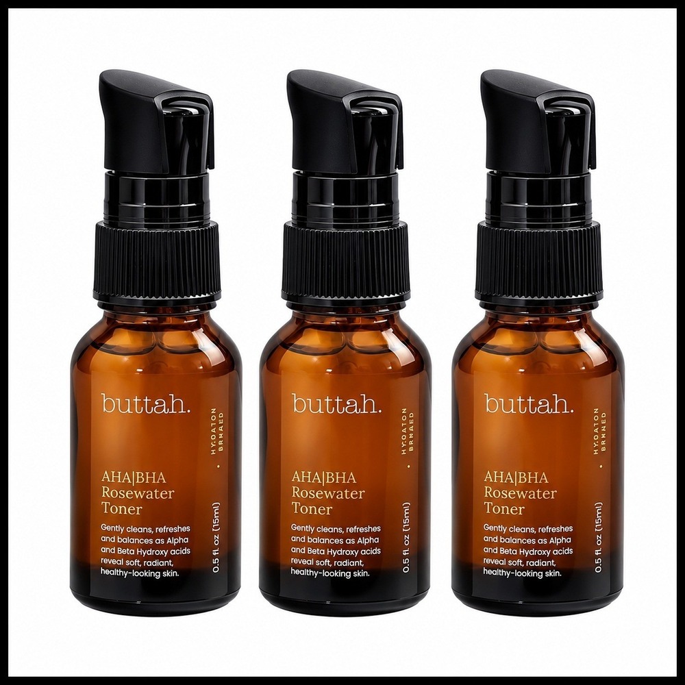 3 x Buttah Skin AHA/BHA Rosewater Toner Travel Mini 0.5 oz. 15 ml. New